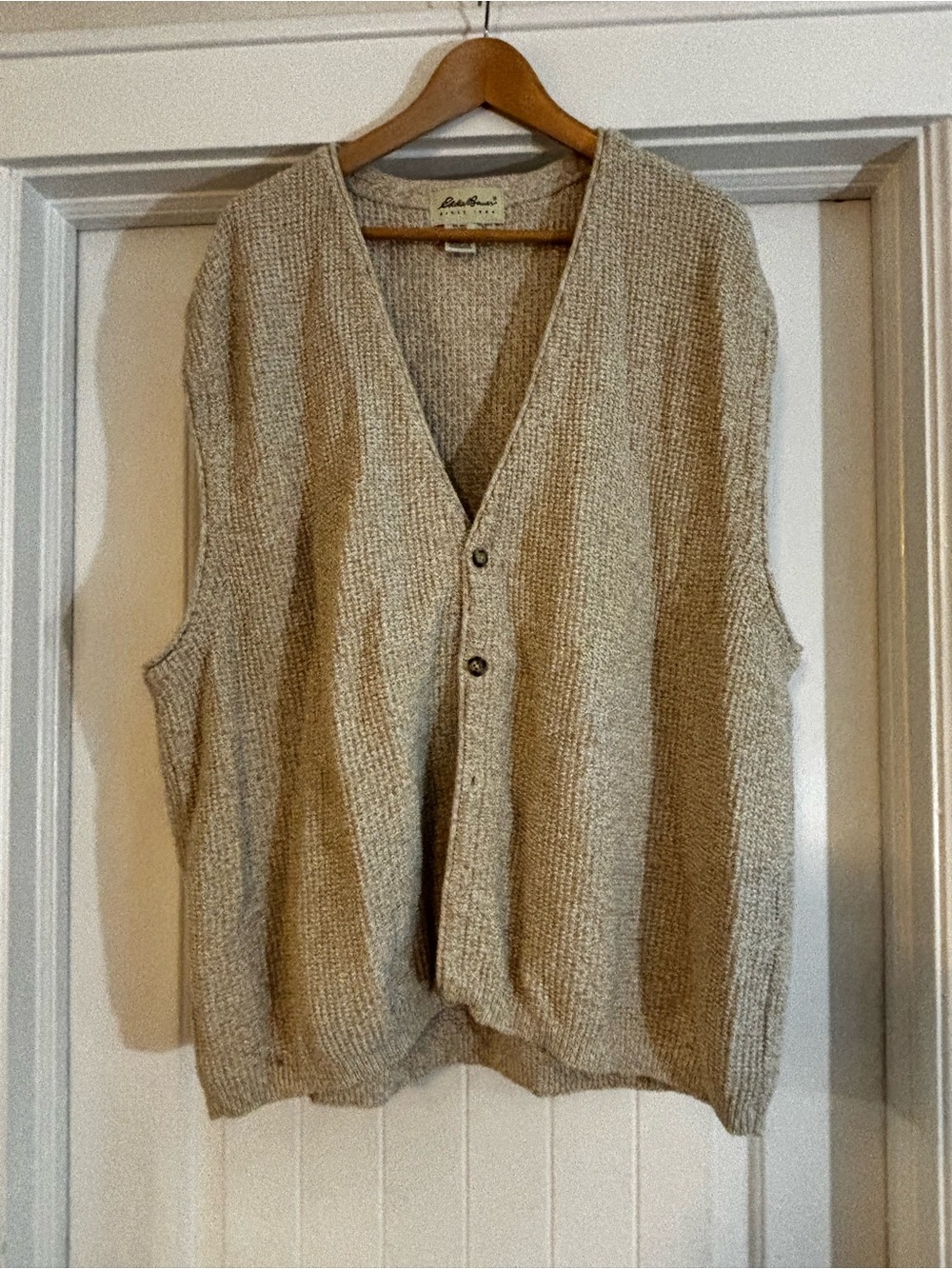 VTG 90’s Eddie Bauer Beige Textured Knit Button-Front Vest SZ XXL